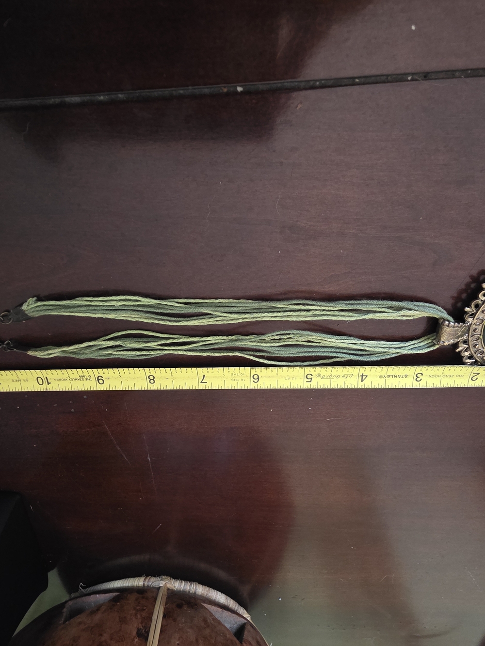 Green Glass Pendant Necklace with Ornate Metal Frame - Picture 7 of 10